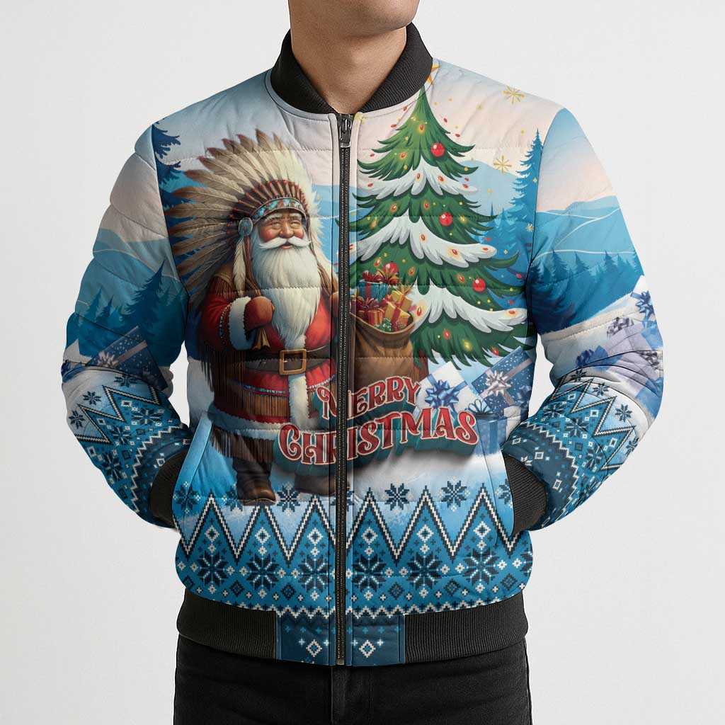 Personalized Native American Santa Claus Bomber Puffer Jacket Merry Christmas - Wonder Print Shop