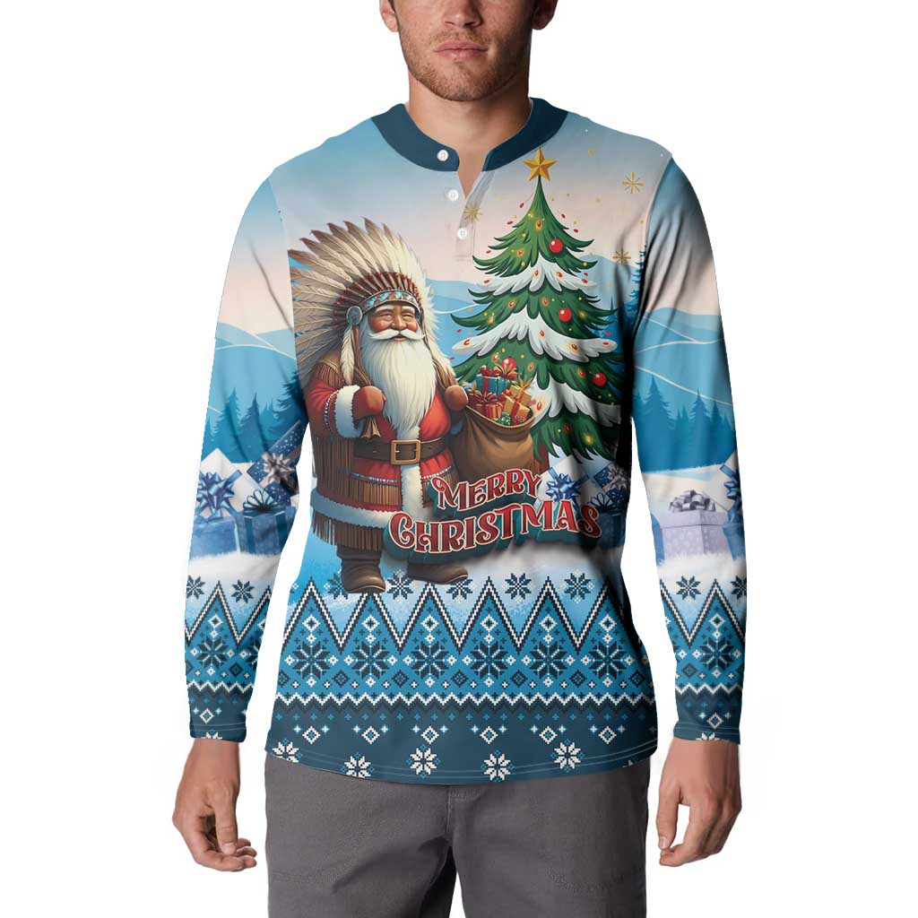 Personalized Native American Santa Claus Button Sweatshirt Merry Christmas - Wonder Print Shop