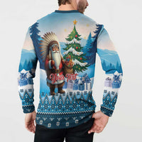 Personalized Native American Santa Claus Button Sweatshirt Merry Christmas - Wonder Print Shop