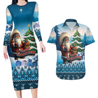 Personalized Native American Santa Claus Couples Matching Long Sleeve Bodycon Dress and Hawaiian Shirt Merry Christmas - Wonder Print Shop