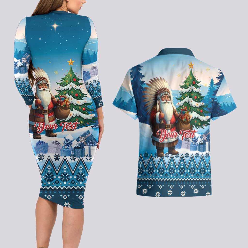 Personalized Native American Santa Claus Couples Matching Long Sleeve Bodycon Dress and Hawaiian Shirt Merry Christmas - Wonder Print Shop