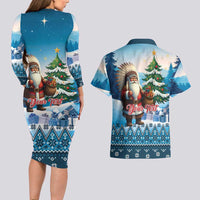 Personalized Native American Santa Claus Couples Matching Long Sleeve Bodycon Dress and Hawaiian Shirt Merry Christmas - Wonder Print Shop