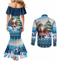 Personalized Native American Santa Claus Couples Matching Mermaid Dress and Long Sleeve Button Shirt Merry Christmas - Wonder Print Shop