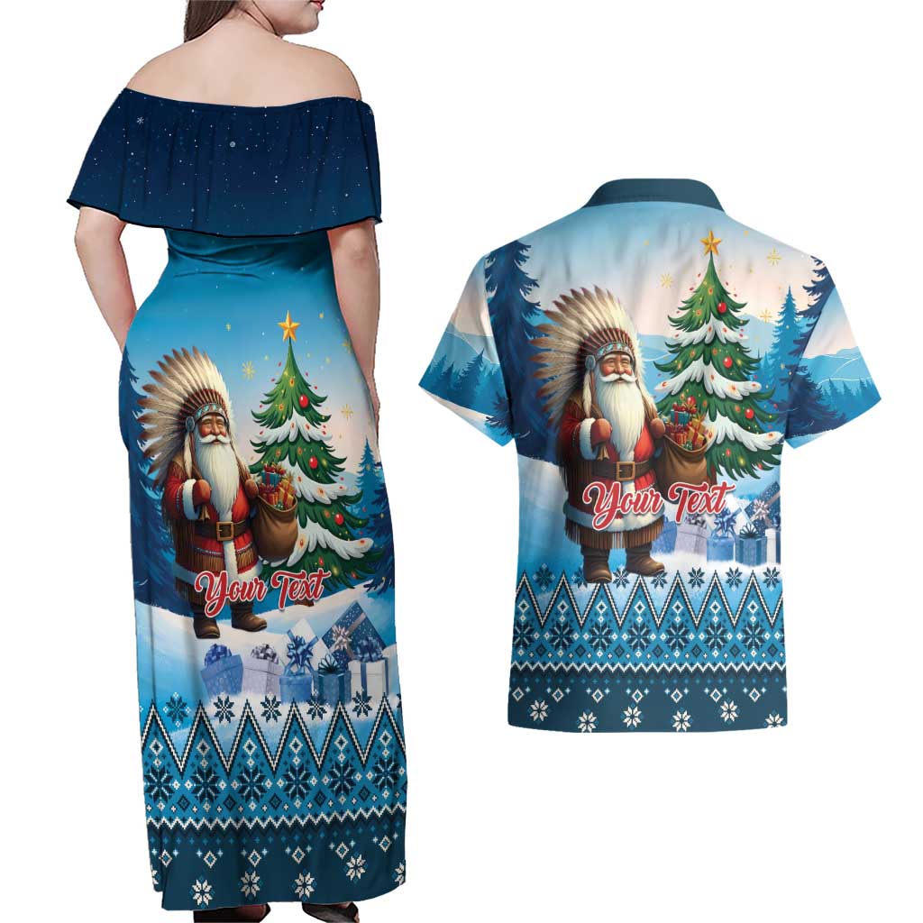 Personalized Native American Santa Claus Couples Matching Off Shoulder Maxi Dress and Hawaiian Shirt Merry Christmas - Wonder Print Shop
