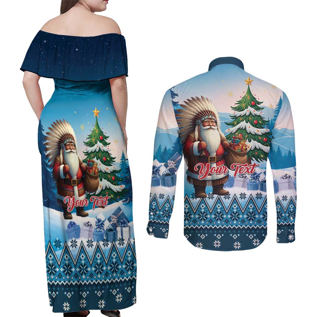 Personalized Native American Santa Claus Couples Matching Off Shoulder Maxi Dress and Long Sleeve Button Shirt Merry Christmas - Wonder Print Shop