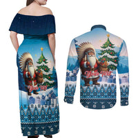 Personalized Native American Santa Claus Couples Matching Off Shoulder Maxi Dress and Long Sleeve Button Shirt Merry Christmas - Wonder Print Shop