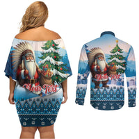 Personalized Native American Santa Claus Couples Matching Off Shoulder Short Dress and Long Sleeve Button Shirt Merry Christmas - Wonder Print Shop