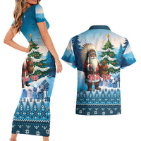 Personalized Native American Santa Claus Couples Matching Short Sleeve Bodycon Dress and Hawaiian Shirt Merry Christmas - Wonder Print Shop