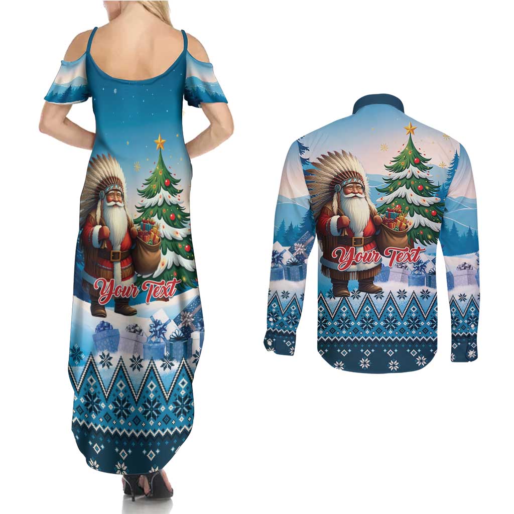 Personalized Native American Santa Claus Couples Matching Summer Maxi Dress and Long Sleeve Button Shirt Merry Christmas - Wonder Print Shop