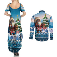 Personalized Native American Santa Claus Couples Matching Summer Maxi Dress and Long Sleeve Button Shirt Merry Christmas - Wonder Print Shop
