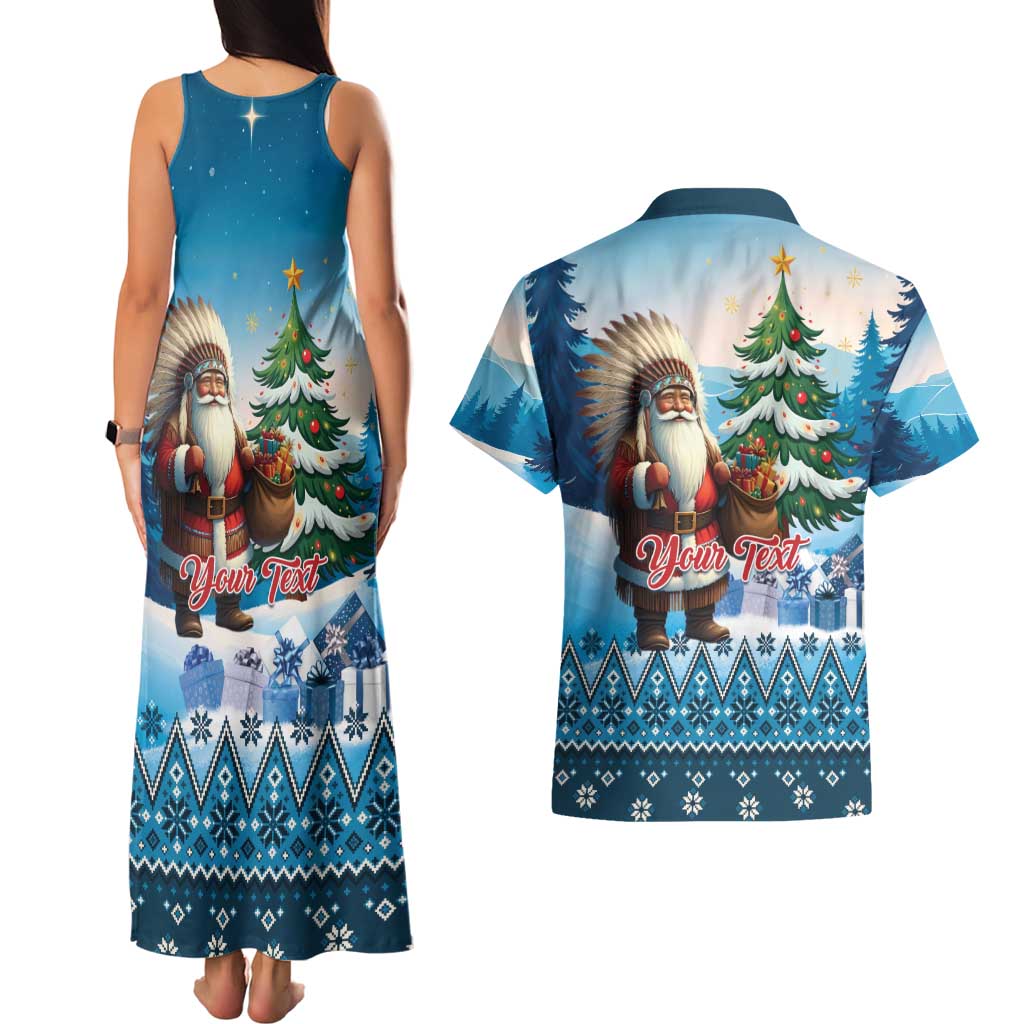 Personalized Native American Santa Claus Couples Matching Tank Maxi Dress and Hawaiian Shirt Merry Christmas - Wonder Print Shop