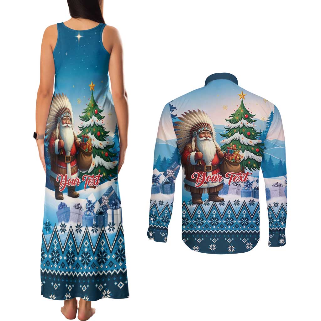 Personalized Native American Santa Claus Couples Matching Tank Maxi Dress and Long Sleeve Button Shirt Merry Christmas - Wonder Print Shop