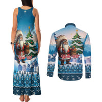 Personalized Native American Santa Claus Couples Matching Tank Maxi Dress and Long Sleeve Button Shirt Merry Christmas - Wonder Print Shop
