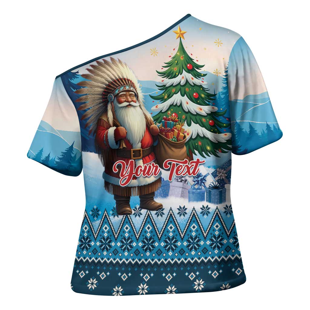 Personalized Native American Santa Claus Cross Shoulder Shirt Merry Christmas - Wonder Print Shop