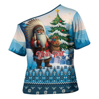 Personalized Native American Santa Claus Cross Shoulder Shirt Merry Christmas - Wonder Print Shop