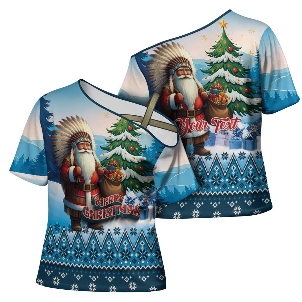 Personalized Native American Santa Claus Cross Shoulder Shirt Merry Christmas - Wonder Print Shop
