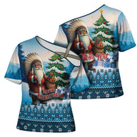 Personalized Native American Santa Claus Cross Shoulder Shirt Merry Christmas - Wonder Print Shop