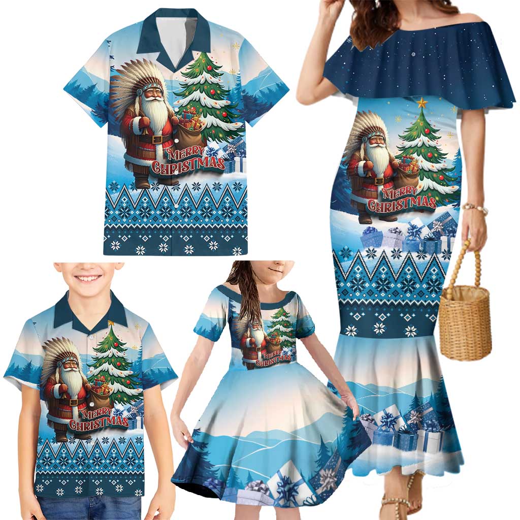 Personalized Native American Santa Claus Family Matching Mermaid Dress and Hawaiian Shirt Merry Christmas - Wonder Print Shop