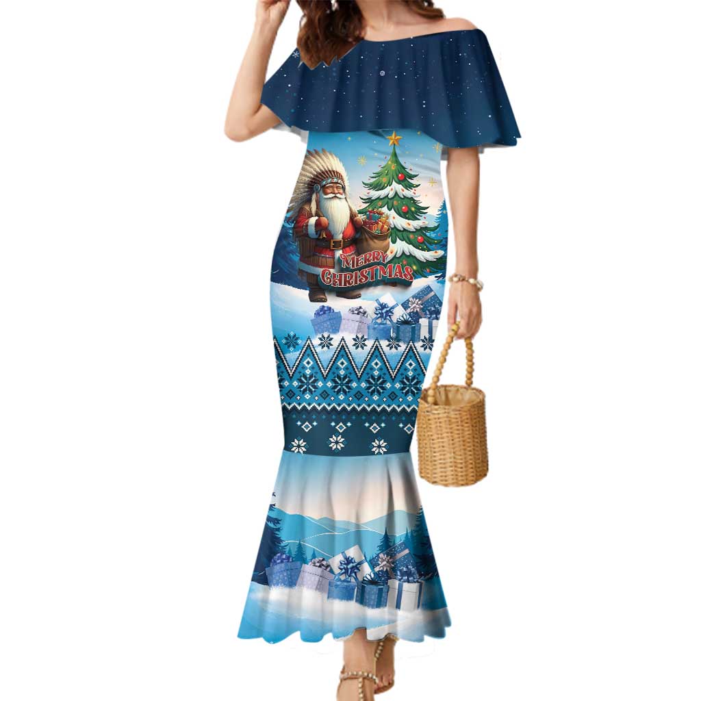 Personalized Native American Santa Claus Family Matching Mermaid Dress and Hawaiian Shirt Merry Christmas - Wonder Print Shop