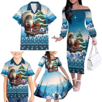 Personalized Native American Santa Claus Family Matching Off The Shoulder Long Sleeve Dress and Hawaiian Shirt Merry Christmas - Wonder Print Shop