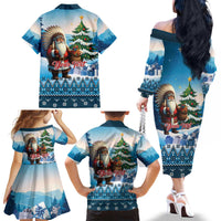 Personalized Native American Santa Claus Family Matching Off The Shoulder Long Sleeve Dress and Hawaiian Shirt Merry Christmas - Wonder Print Shop