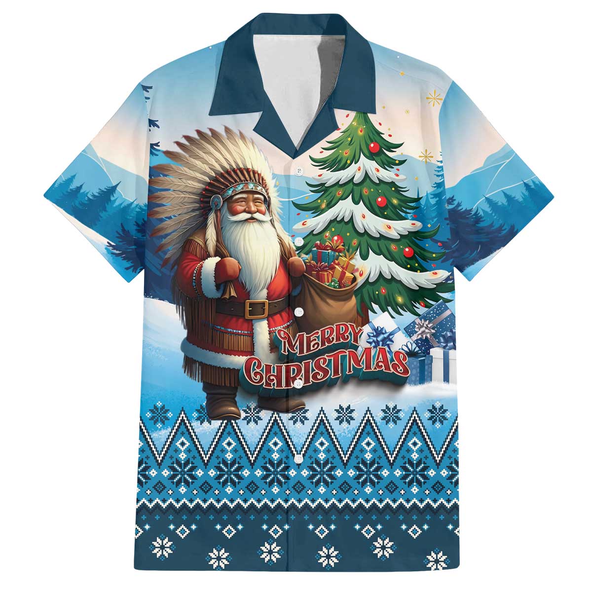 Personalized Native American Santa Claus Family Matching Off The Shoulder Long Sleeve Dress and Hawaiian Shirt Merry Christmas - Wonder Print Shop
