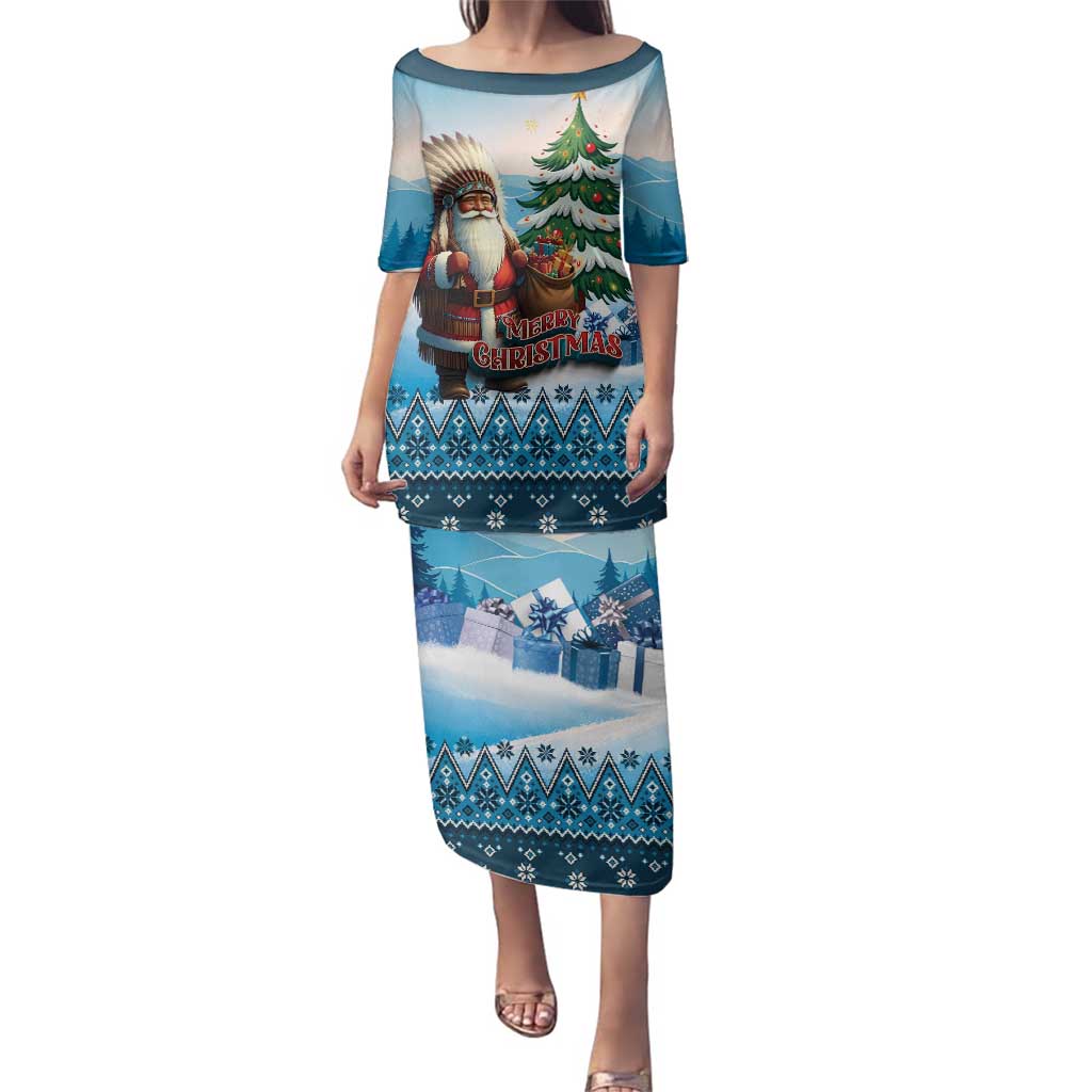 Personalized Native American Santa Claus Family Matching Puletasi and Hawaiian Shirt Merry Christmas - Wonder Print Shop