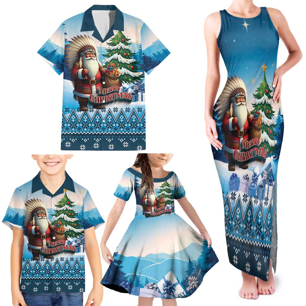 Personalized Native American Santa Claus Family Matching Tank Maxi Dress and Hawaiian Shirt Merry Christmas - Wonder Print Shop
