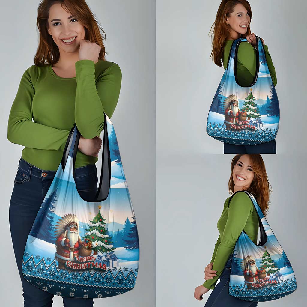 Native American Santa Claus Grocery Bag Merry Christmas - Wonder Print Shop