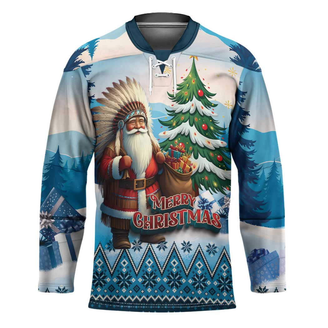 Personalized Native American Santa Claus Hockey Jersey Merry Christmas - Wonder Print Shop