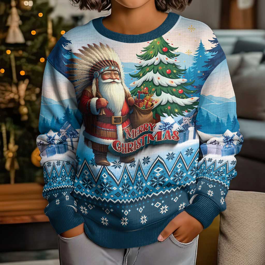 Personalized Native American Santa Claus Kid Ugly Christmas Sweater Merry Christmas 2025 - Wonder Print Shop