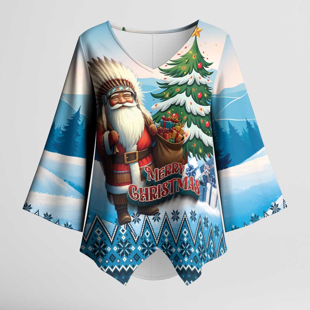 Personalized Native American Santa Claus Kimono Sleeve Blouse Merry Christmas - Wonder Print Shop
