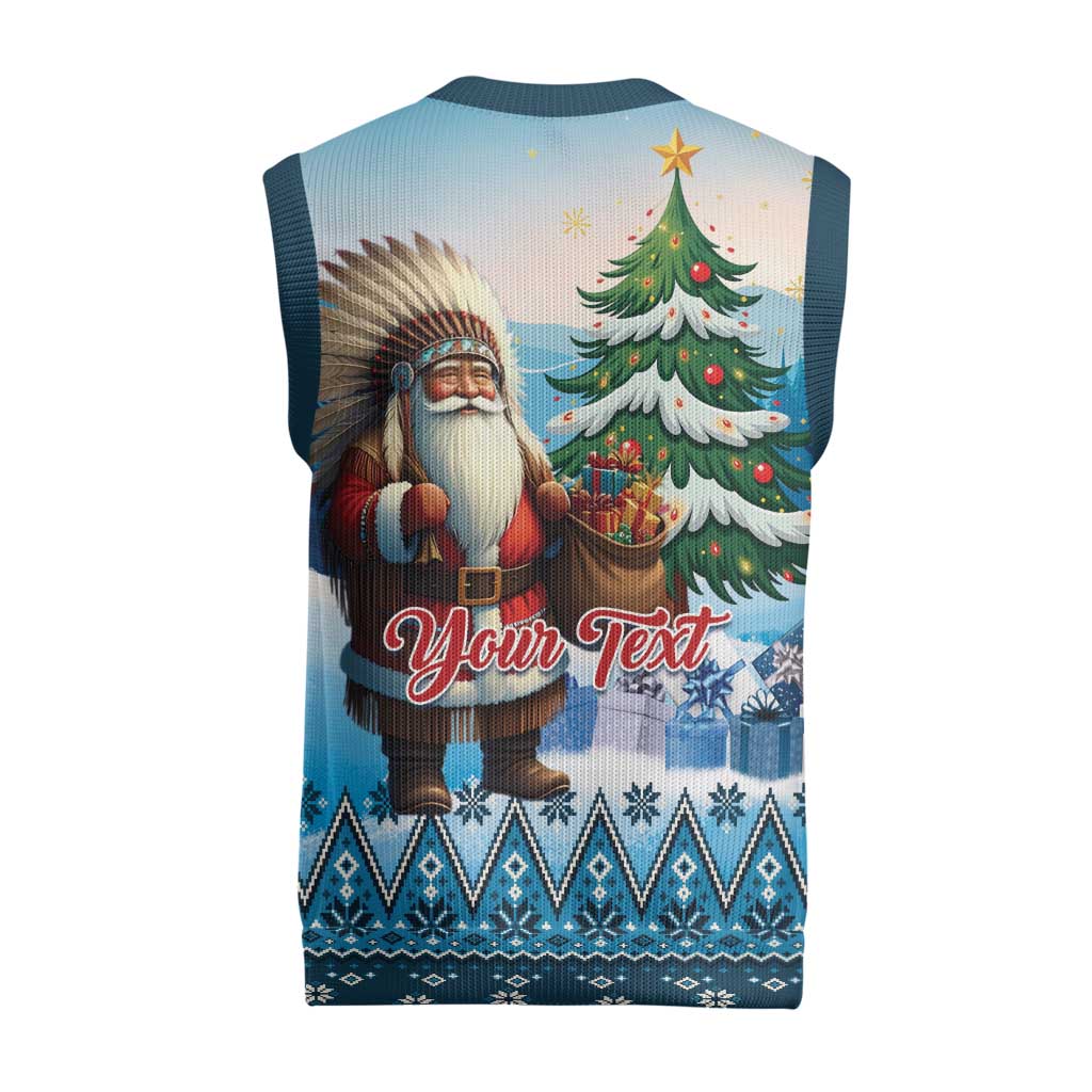 Personalized Native American Santa Claus Christmas Knitted V-Neck Vest Merry Christmas 2025 - Wonder Print Shop