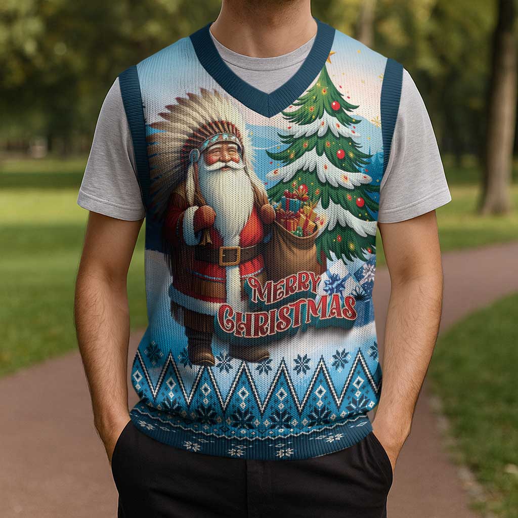 Personalized Native American Santa Claus Christmas Knitted V-Neck Vest Merry Christmas 2025 - Wonder Print Shop