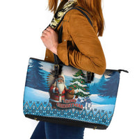 Native American Santa Claus Leather Tote Bag Merry Christmas - Wonder Print Shop