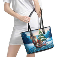 Native American Santa Claus Leather Tote Bag Merry Christmas - Wonder Print Shop