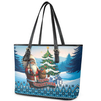 Native American Santa Claus Leather Tote Bag Merry Christmas - Wonder Print Shop