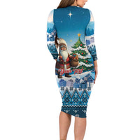 Personalized Native American Santa Claus Long Sleeve Bodycon Dress Merry Christmas - Wonder Print Shop
