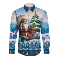 Personalized Native American Santa Claus Long Sleeve Button Shirt Merry Christmas - Wonder Print Shop