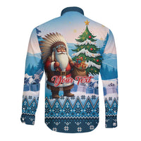 Personalized Native American Santa Claus Long Sleeve Button Shirt Merry Christmas - Wonder Print Shop