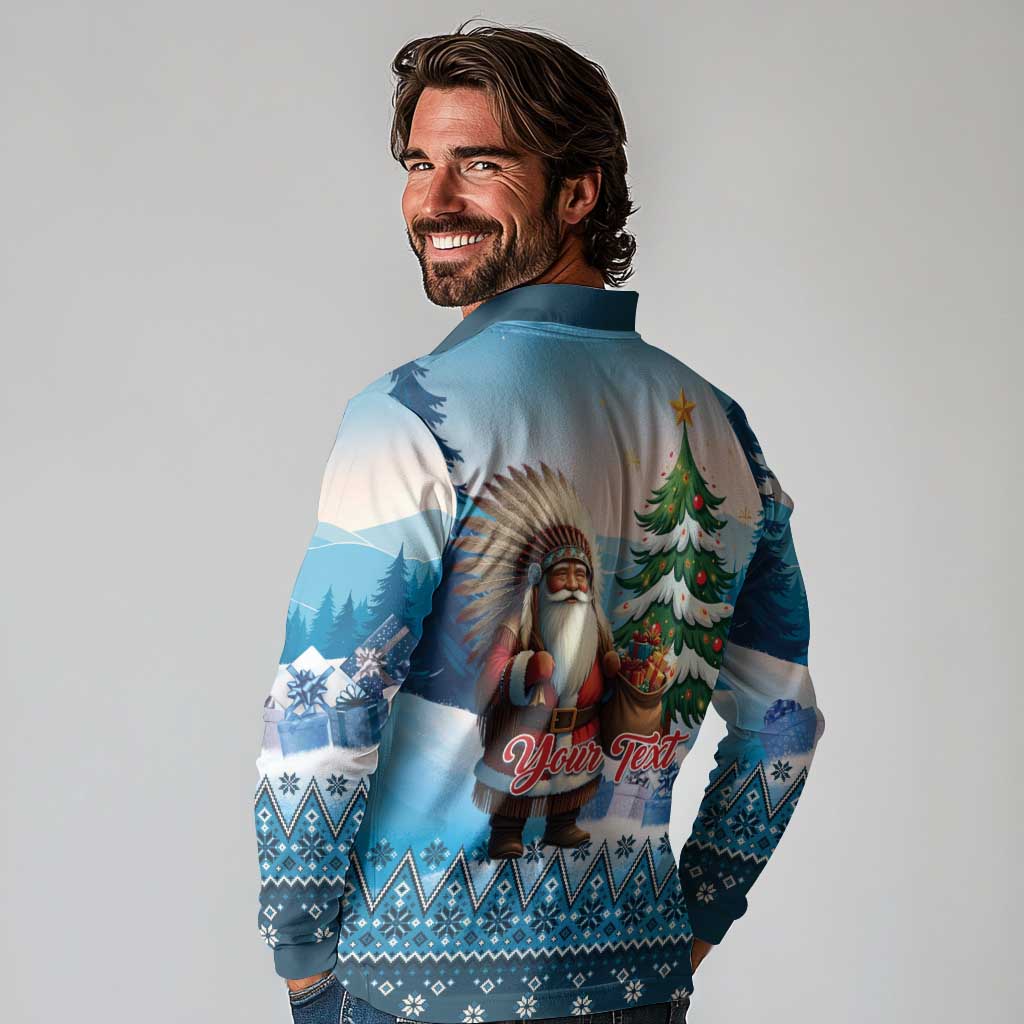 Personalized Native American Santa Claus Long Sleeve Polo Shirt Merry Christmas - Wonder Print Shop