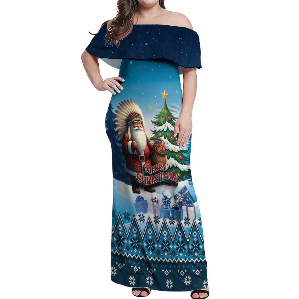 Personalized Native American Santa Claus Off Shoulder Maxi Dress Merry Christmas - Wonder Print Shop