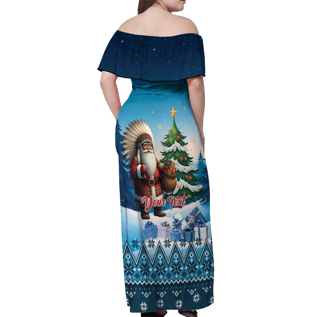 Personalized Native American Santa Claus Off Shoulder Maxi Dress Merry Christmas - Wonder Print Shop