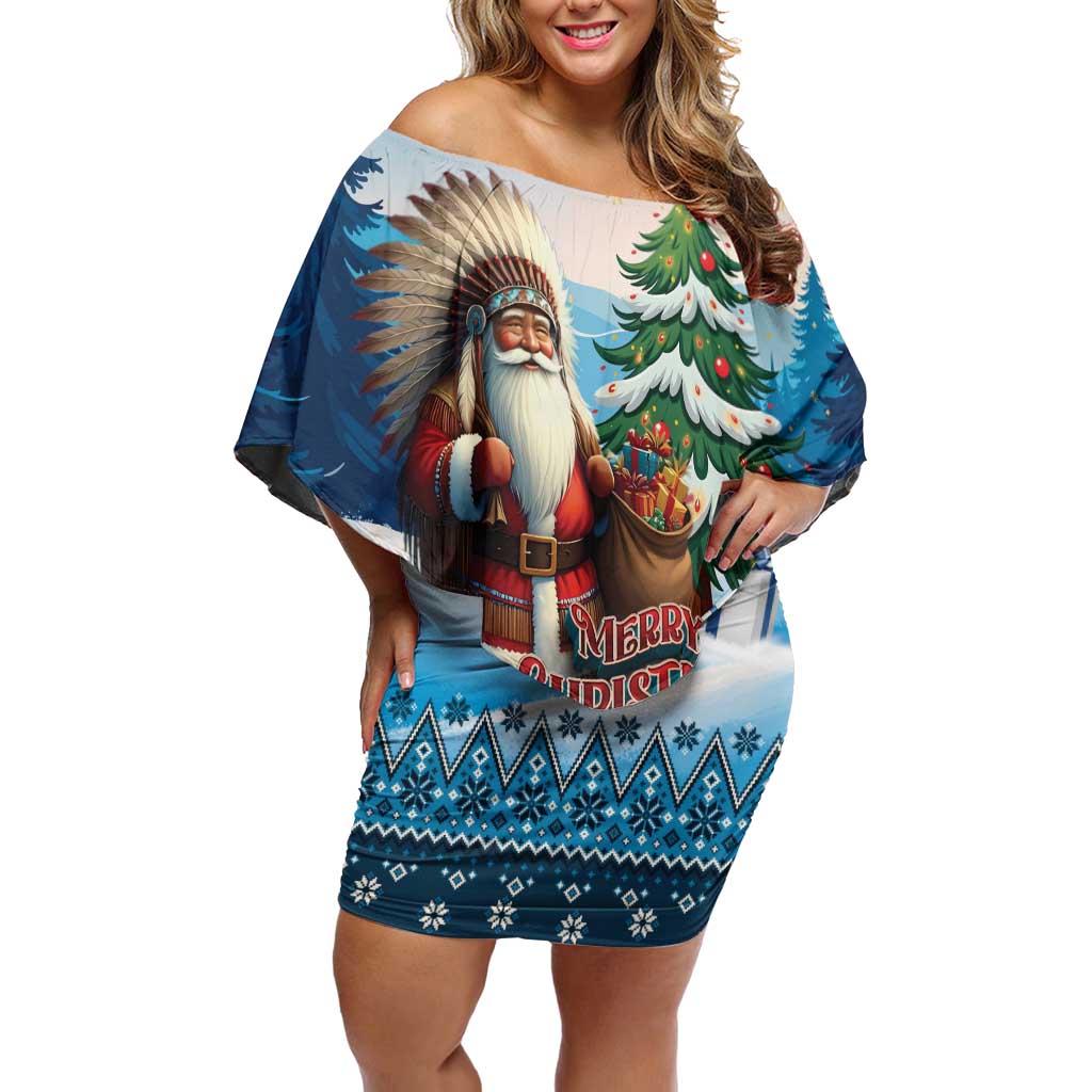Personalized Native American Santa Claus Off Shoulder Short Dress Merry Christmas - Wonder Print Shop