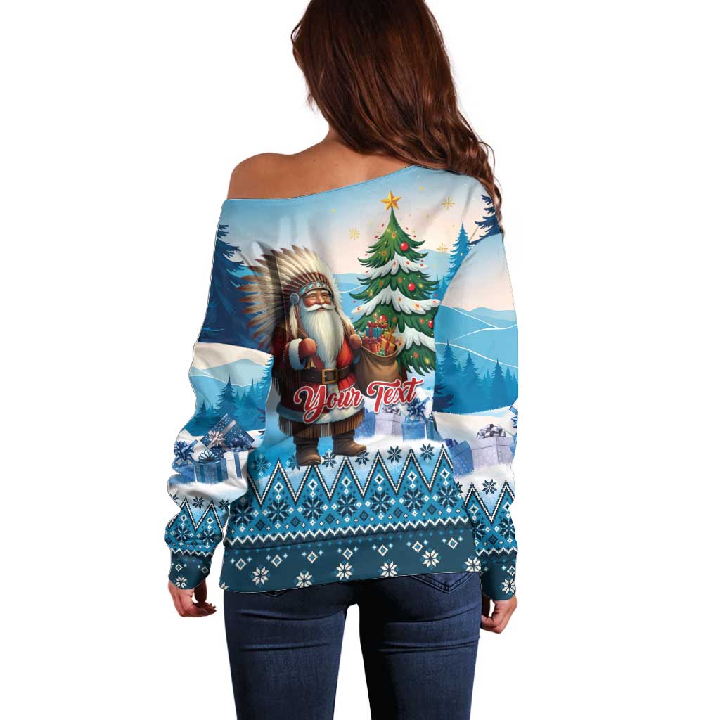Personalized Native American Santa Claus Off Shoulder Sweater Merry Christmas - Wonder Print Shop