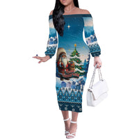 Personalized Native American Santa Claus Off The Shoulder Long Sleeve Dress Merry Christmas - Wonder Print Shop