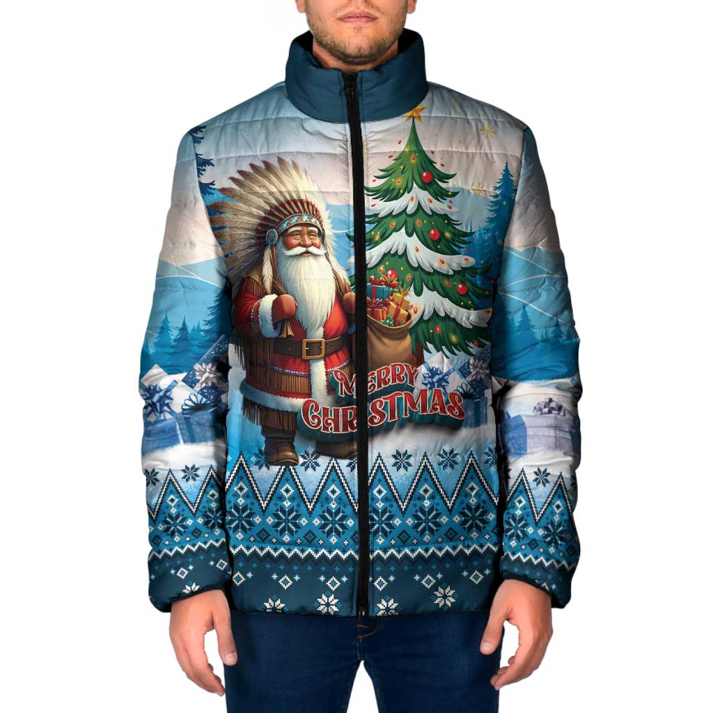 Personalized Native American Santa Claus Padded Jacket Merry Christmas - Wonder Print Shop