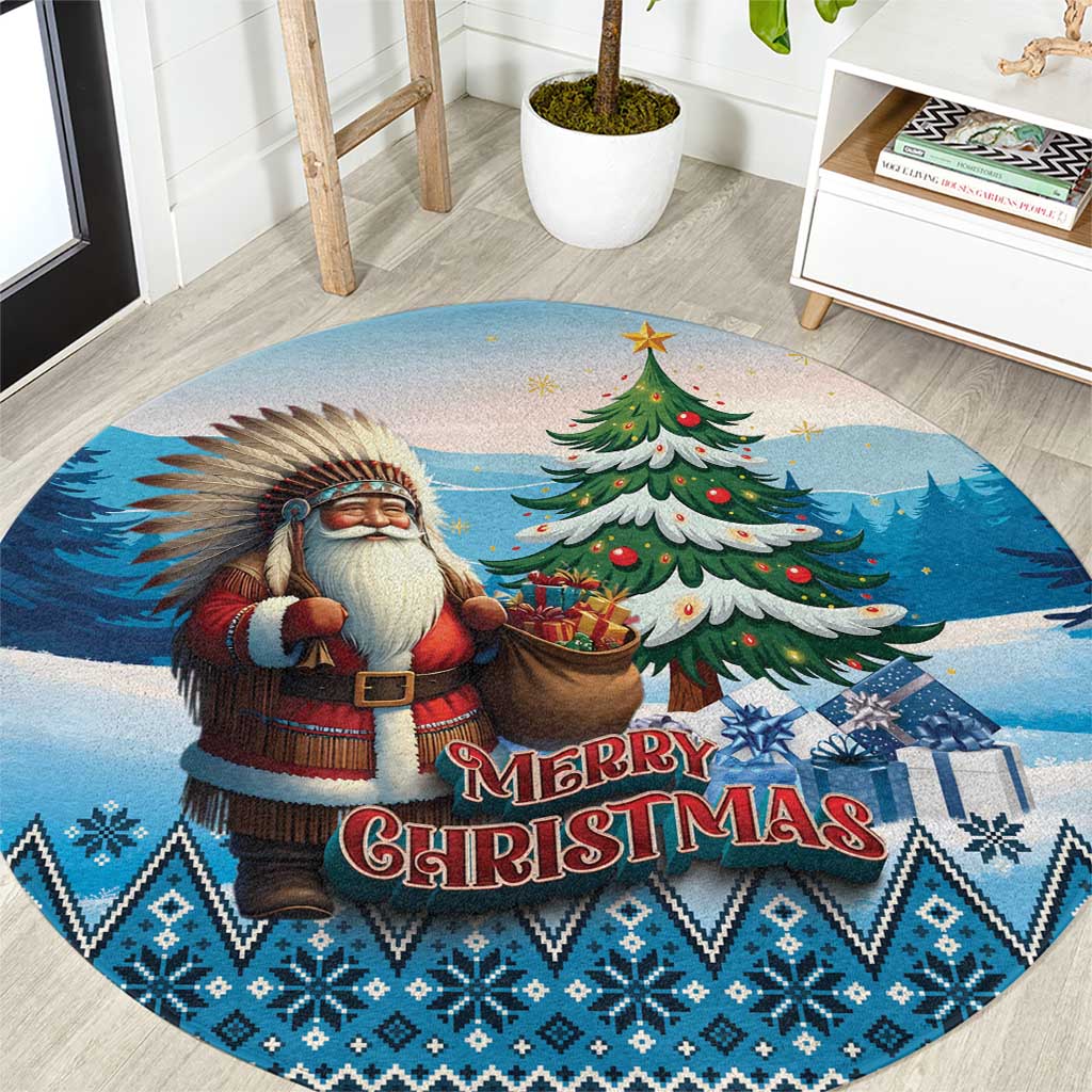 Native American Santa Claus Round Carpet Merry Christmas - Wonder Print Shop