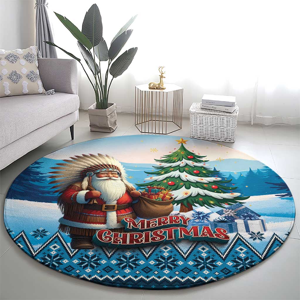 Native American Santa Claus Round Carpet Merry Christmas - Wonder Print Shop