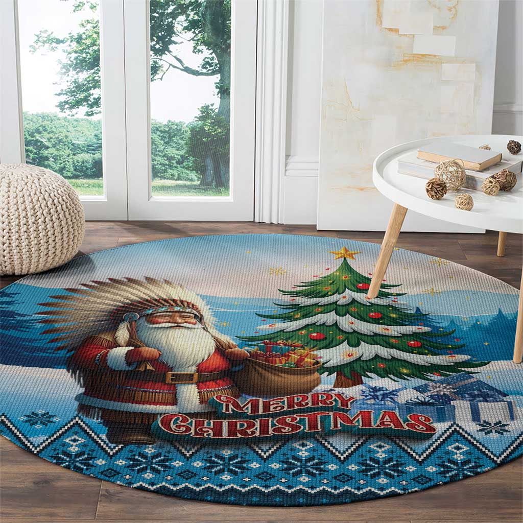 Native American Santa Claus Round Carpet Merry Christmas - Wonder Print Shop